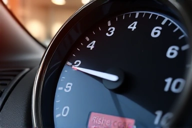 Car speedometer showing rising insurance premium indicator.