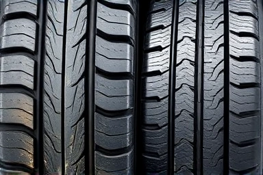 Worn tire tread vs. new tread, highlighting car maintenance importance.