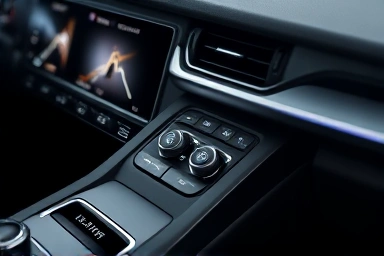Car interior with memory seat buttons