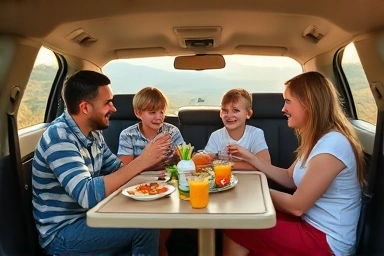 Family having a meal at a car table, representing convenience and bonding.