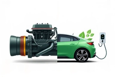 Car tax change concept: old engine vs. new electric car