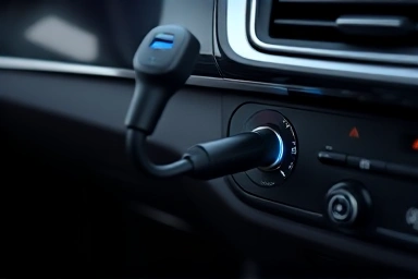 Modern car interior with high-speed USB-C PD car charger.