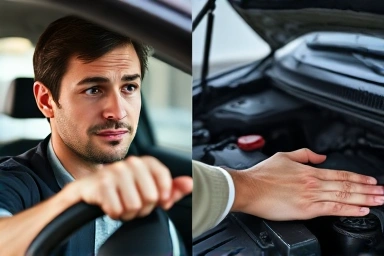 Driver's concern and mechanic's inspection of car engine.