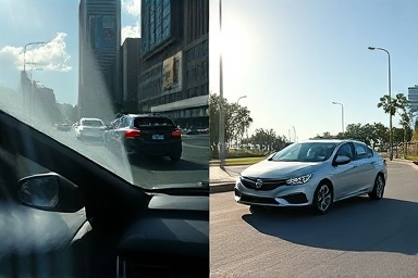 Car in traffic vs. car on open road, fuel efficiency concept