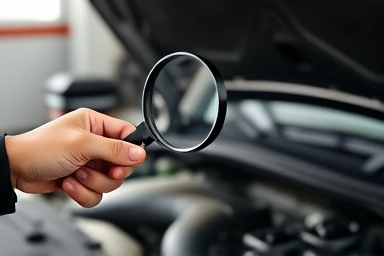 Hand inspecting car engine for trust and quality.
