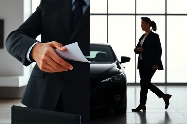 Trustworthy car deal and confident buyer.