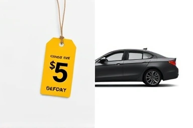 Budget price tag meets luxury foreign car silhouette