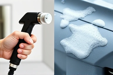 Close-up of foam lance and car paint with clinging foam.