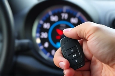 Symbol of saving money on fuel with a car key