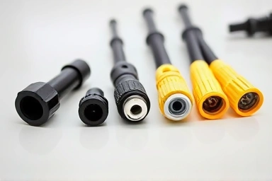 Collection of versatile pressure washer nozzles for different cleaning tasks.