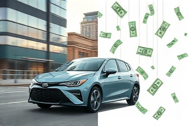 Hybrid car saving money, symbolizing fuel efficiency and financial benefits.