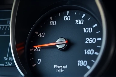 Close-up of high fuel efficiency gauge, symbolizing savings.