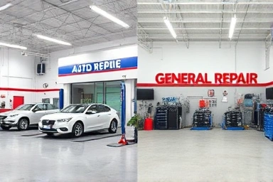 Modern auto repair shop vs. traditional garage