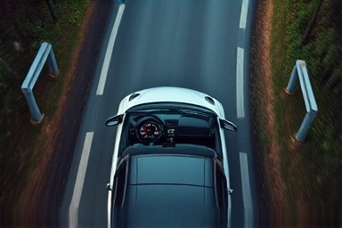 Overhead view of a car on a road, hinting at inspection needs