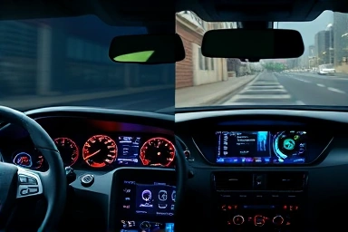 Used car dashboard with navigation and dashcam, smart takeover.
