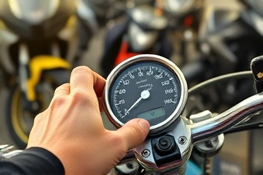 Hand checking motorcycle odometer for price assessment