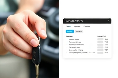 Car key and digital history report, symbolizing smart car purchase.