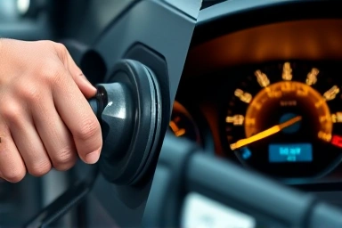 Car gas cap tightening and dashboard warning light.