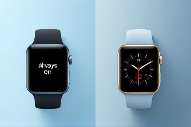 Split screen comparison of Apple Watch SE 3rd gen and Series 11 with glowing displays.