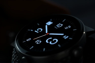 Close-up of an Apple Watch with an always-on display in low light.