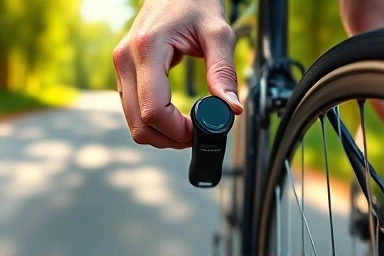 Cyclist installing advanced bike speed and cadence sensor.