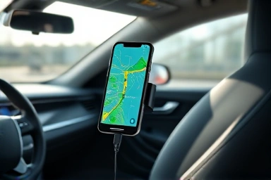 Modern car interior with fast wireless phone charger.