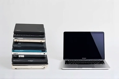 Old laptops vs. a modern Samsung Galaxy Book.