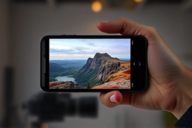 Smartphone transforming into a professional camera for photography.