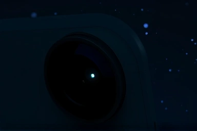 Smartphone camera lens glowing with advanced photo technology.