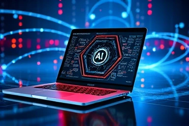 Futuristic laptop showcasing advanced AI processing power and performance.