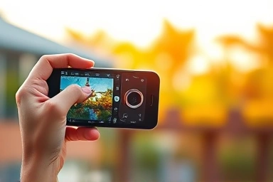 Hand holding iPhone, adjusting camera for cinematic video