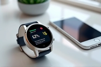 iPhone and compatible smartwatch on a minimalist desk.