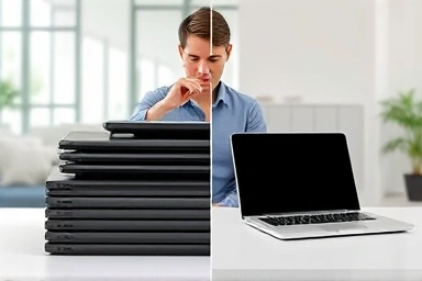 Choosing between renting and buying a laptop.