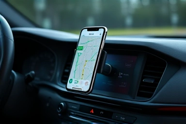 Modern car dashboard with MagSafe wireless charger mount