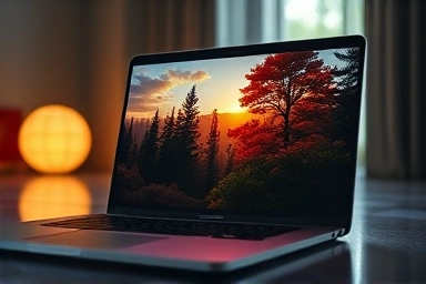 Laptop screen displaying vibrant, high-contrast image, showcasing Mini LED technology.