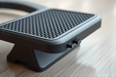 Close-up of a durable, adjustable office footrest