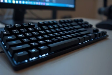 Modern silent mechanical keyboard on an office desk