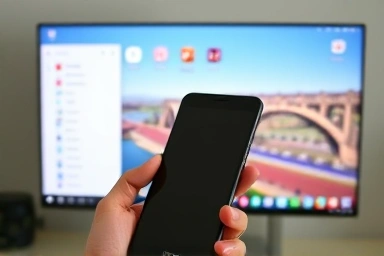 Smartphone DeX interface projected on a monitor