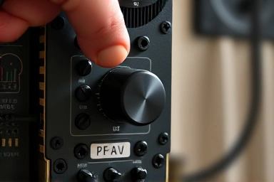 Close-up of studio monitor speaker controls and connections.