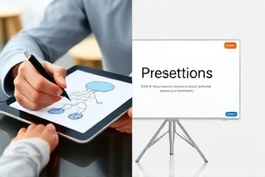 Concept to polished presentation: tablet sketching vs. final slide.