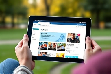 Tablet showing WordPress blog editor outdoors