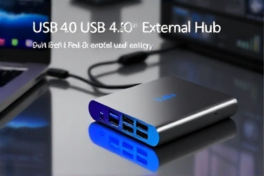 Modern USB 4.0 external SSD hub connected to a laptop