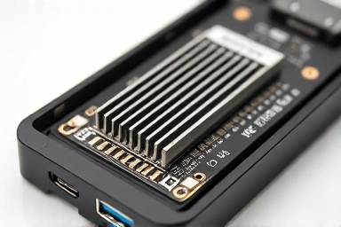 Internal components of a USB 4.0 external SSD showing cooling solutions