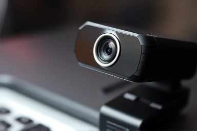 High-definition webcam and noise-canceling microphone on a laptop.