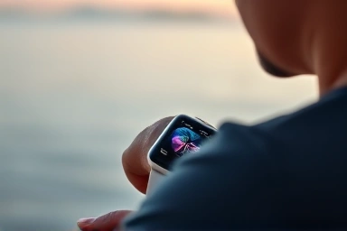 Person using smartwatch for stress relief and calm.
