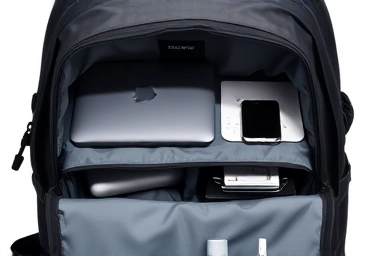 Organized interior of a professional laptop backpack.