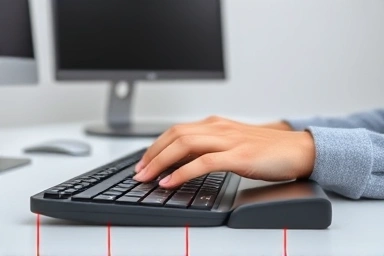 Ergonomic keyboard wrist rest supporting typing posture.