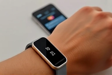 Xiaomi Smart Band 10 on wrist, with iPhone notification.