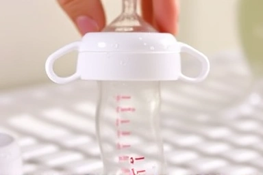 Drying a baby bottle on a hygienic rack