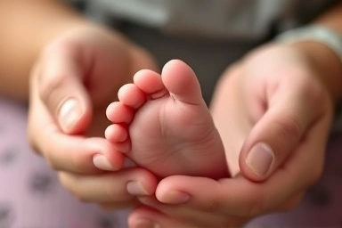 Parent holding newborn foot, gentle touch, intimacy, love, delicate skin.